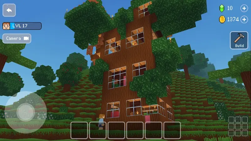 Aldeia de blocos com casas e caminhos no Block Craft 3D