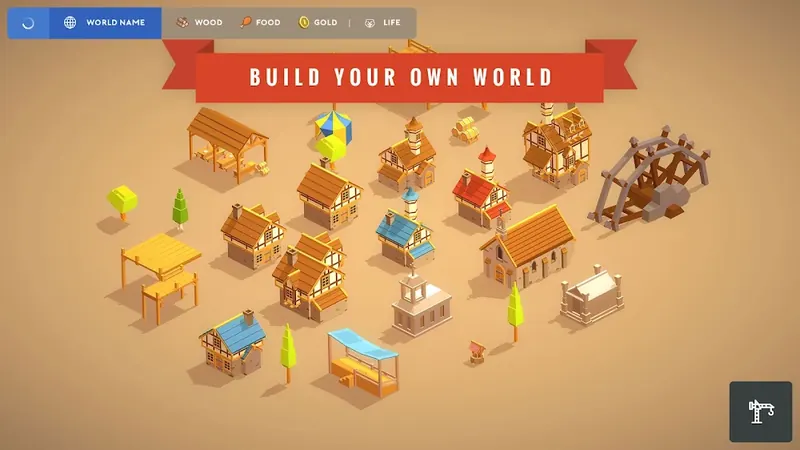 Cenário medieval com muralhas e quintas montado no Pocket Build